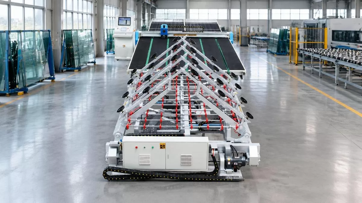 Automatic Glass Loading System Front-facing 45-degree perspective of the loading section