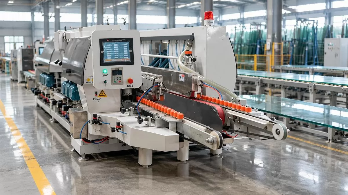 Double Edger Digital Control Console Digital touchscreen control interface and grinding head assembly